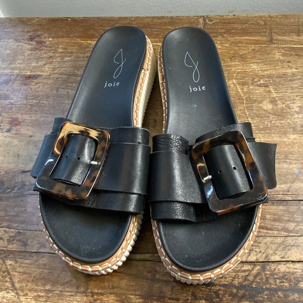 Joie Women's Black Leather Tortoise Buckle Platform Sandals size 8.5 - Picture 2 of 8